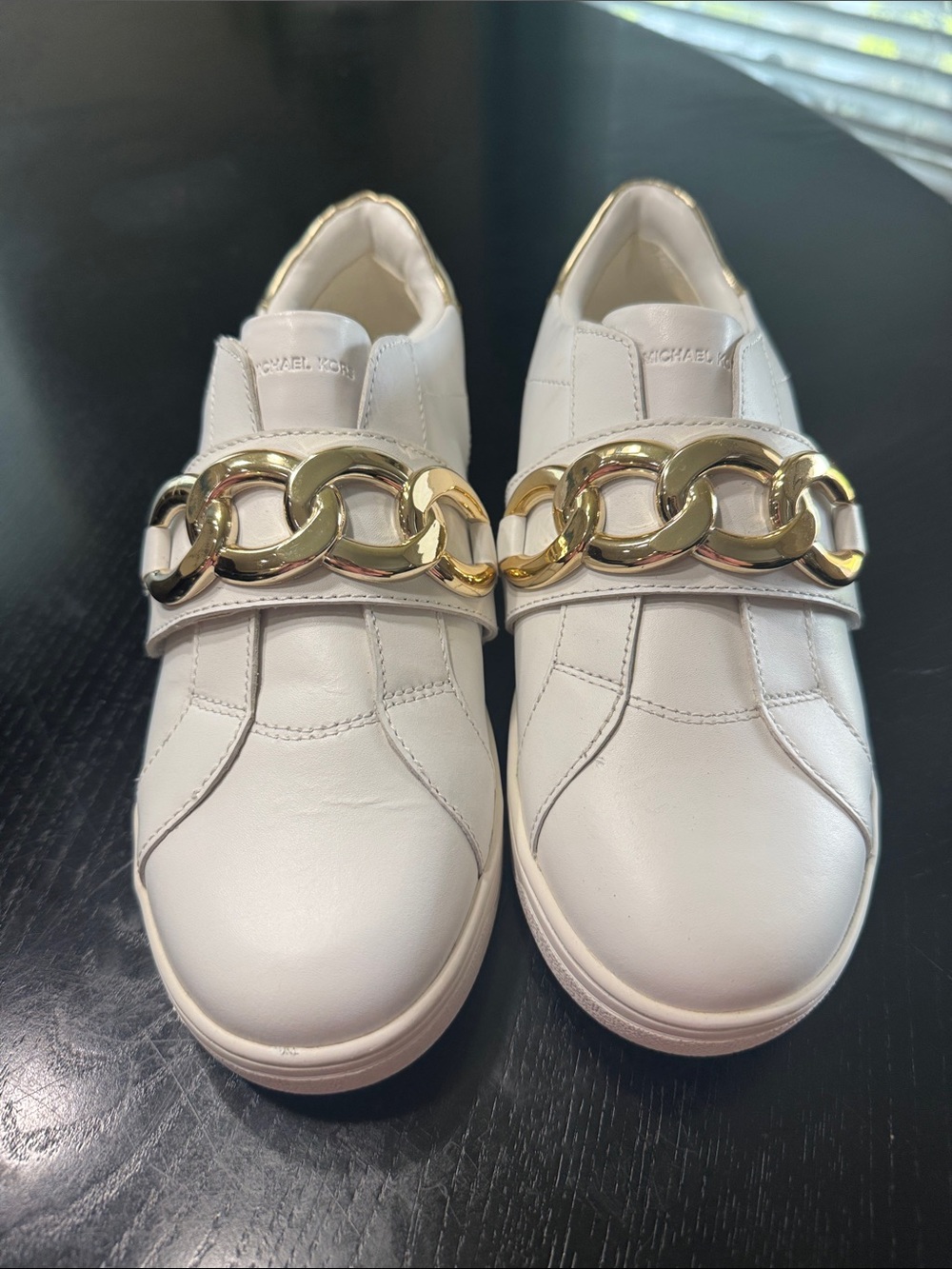 Michael Kors White Sneakers with Gold Heel Accent - Picture 4 of 13